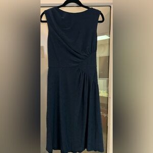 London Times Sleeveless Asymmetrical Navy Midi Dress Size: 8
